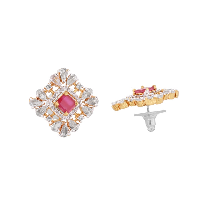 Estele Gold Plated CZ Sparkling Square Designer Earrings for Women