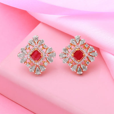 Estele Gold Plated CZ Sparkling Square Designer Earrings for Women