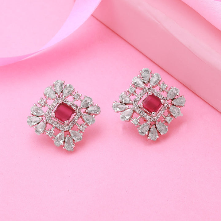 Estele Rhodium Plated CZ Dazzling Square Designer Earrings for Women