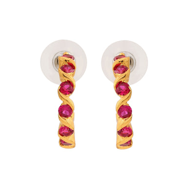 24Kt Gold Plated Ruby CZ Hoop Earrings