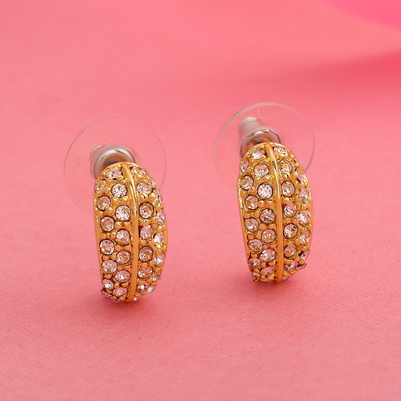 24Kt Gold Plated Candy Earring with White Crystals