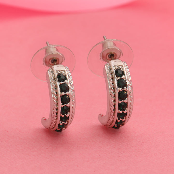Estele Rhodium Plated Trendy Candy Stud Earring with fancy Green crystals for Women