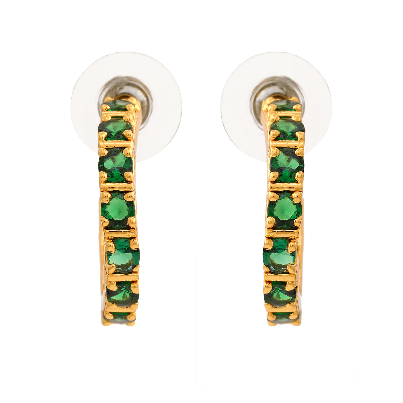 Estele 24 Kt Gold Plated Emerald CZ Hoop Earrings