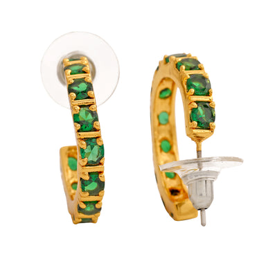 Estele 24 Kt Gold Plated Emerald CZ Hoop Earrings
