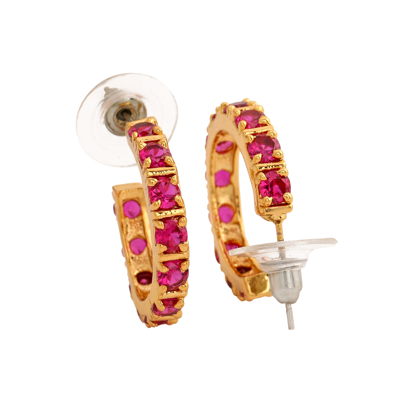 24Kt Gold Plated Ruby CZ Hoop Earrings