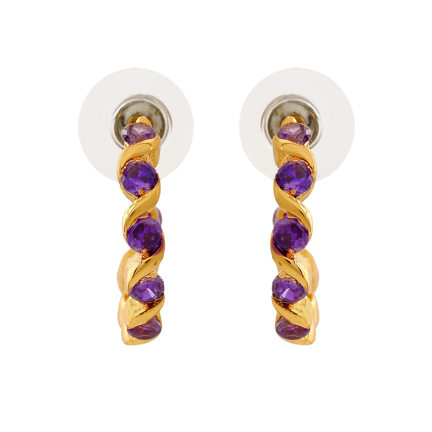 24Kt Gold Plated American Diamond Sigma pattern Hoop Earrings