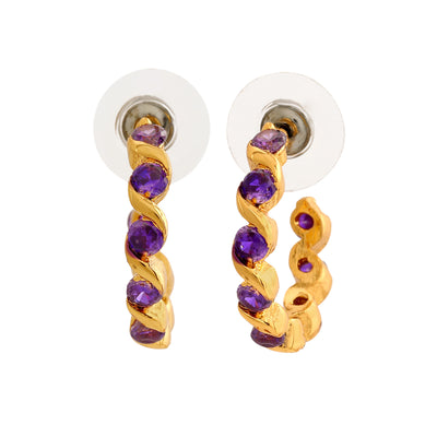 24Kt Gold Plated American Diamond Sigma pattern Hoop Earrings