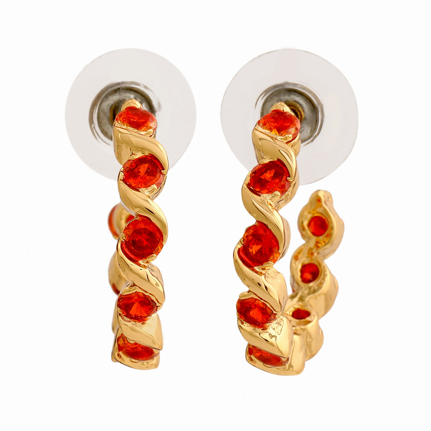 24Kt Gold Plated Orange CZ Hoop Earrings