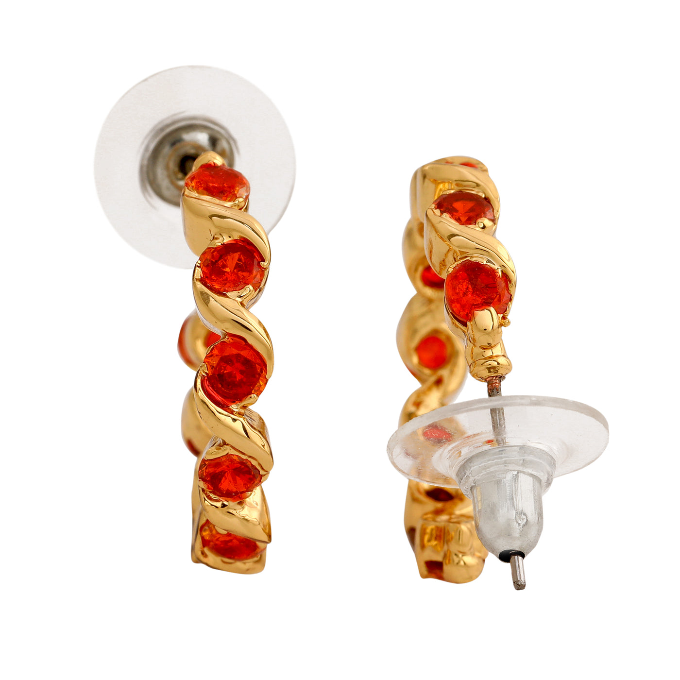 24Kt Gold Plated Orange CZ Hoop Earrings