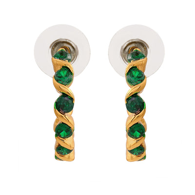 24Kt Gold Plated Green CZ Hoop Earrings