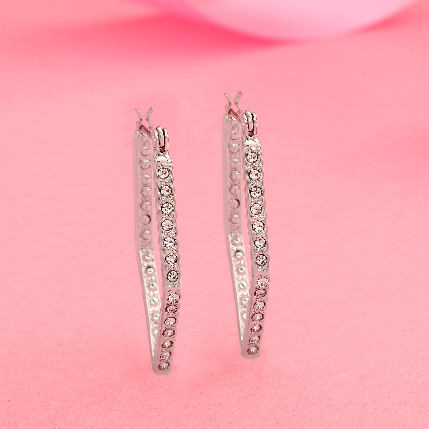White Crystal stone Rhodium Plated Stud candy Earrings