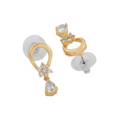 Estele  Gold Plated American Diamond Drop Loop Earrings for Women