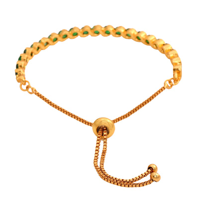 Estele Gold Plated Candy Collection with Green American Diamonds Bracelet (adjustable)