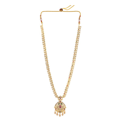 Estele Gold Plated CZ Designer Bridal Long Necklace set with Pearls & Colored Stones for Women