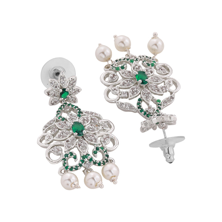 Estele Rhodium Plated Designer Traditional Bridal Choker Set with Pearls & Green Stones for Women