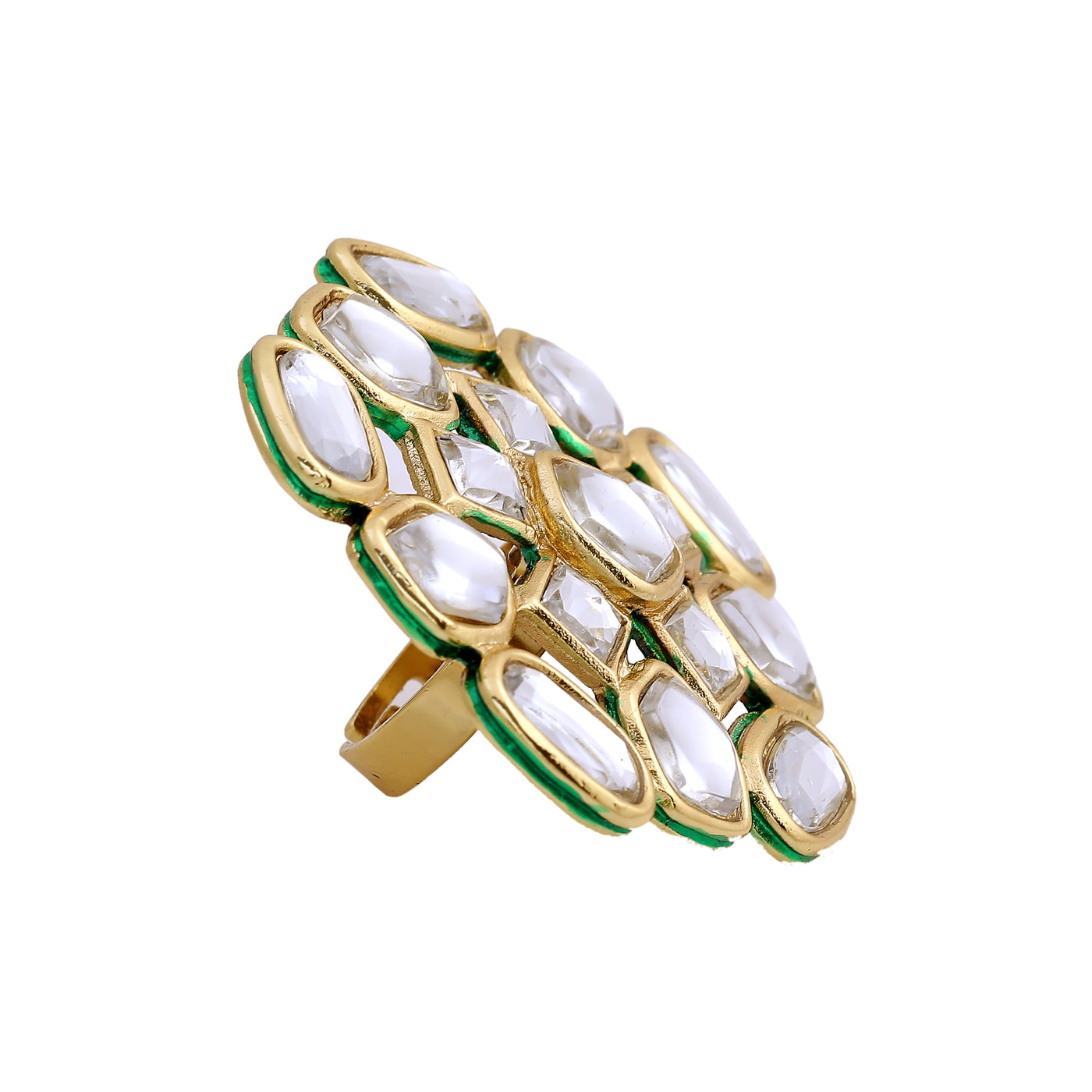Gold plated polki white kundan ethnic traditional maharani ring