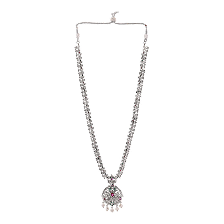 Estele Rhodium Plated CZ Enchanting Bridal Combo Necklace Set with Pearl & Multi Color Stones for Women