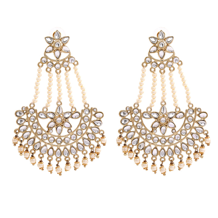 Traditional Gold Plated Fancy Dangler Chandbali Pearl Kundan Earrings