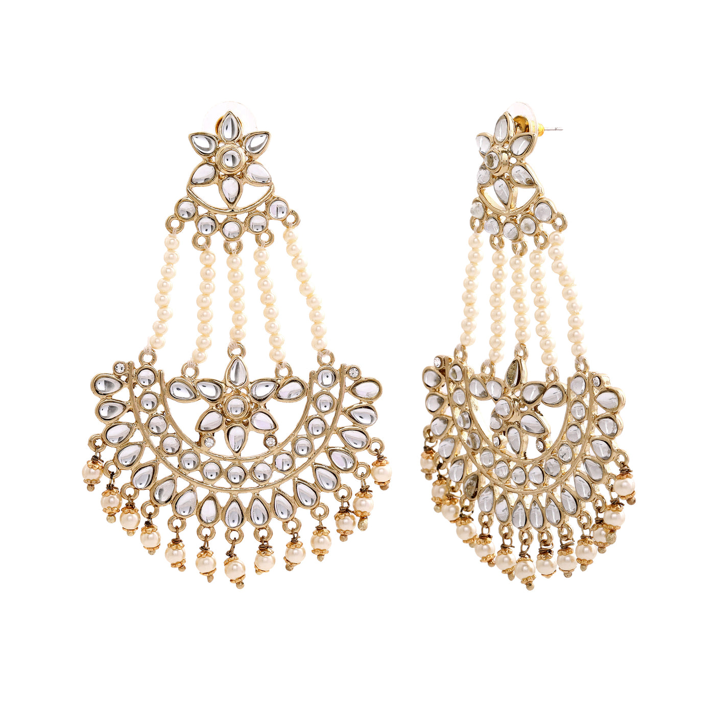 Traditional Gold Plated Fancy Dangler Chandbali Pearl Kundan Earrings