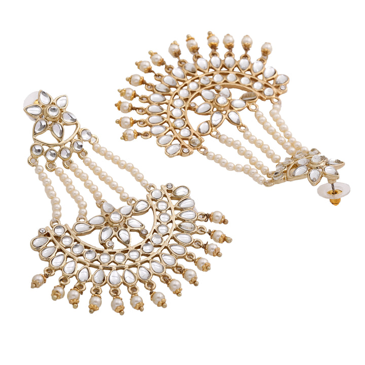 Traditional Gold Plated Fancy Dangler Chandbali Pearl Kundan Earrings