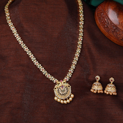Gold Plated Mango Bridal Broad Long Chain with Pendant|Kollam Supreme