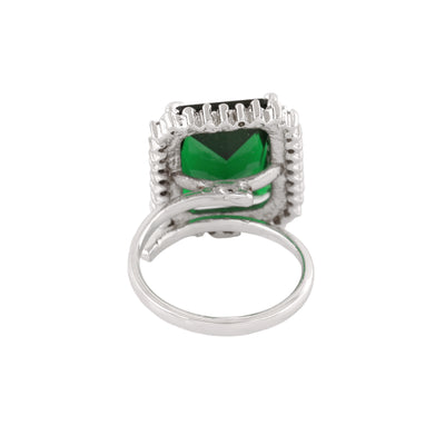 Estele Rhodium Plated CZ Adjustable Emerald/ Green Finger Ring for Women