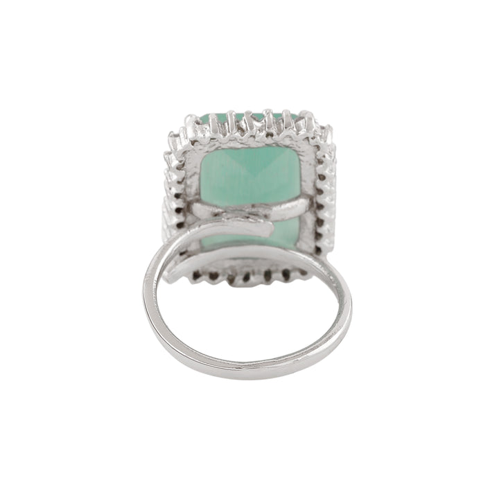 Estele Rhodium Plated CZ Adjustable Glorious Mint Green Finger Ring for Women