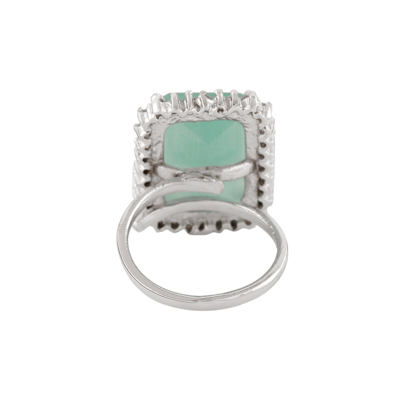 Estele Rhodium Plated CZ Adjustable Glorious Mint Green Finger Ring for Women
