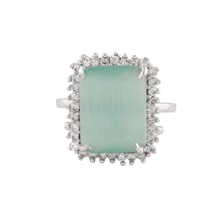 Estele Rhodium Plated CZ Adjustable Glorious Mint Green Finger Ring for Women
