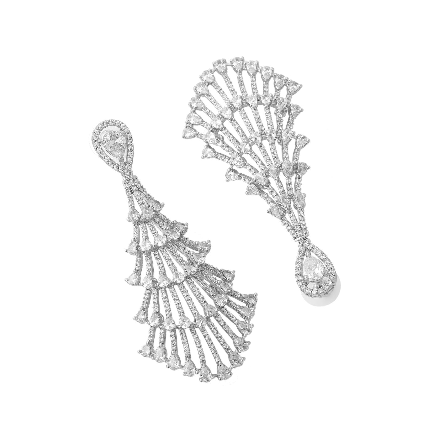 Estele Rhodium Plated CZ Magnificent Drizzle Designer Earrings for Women