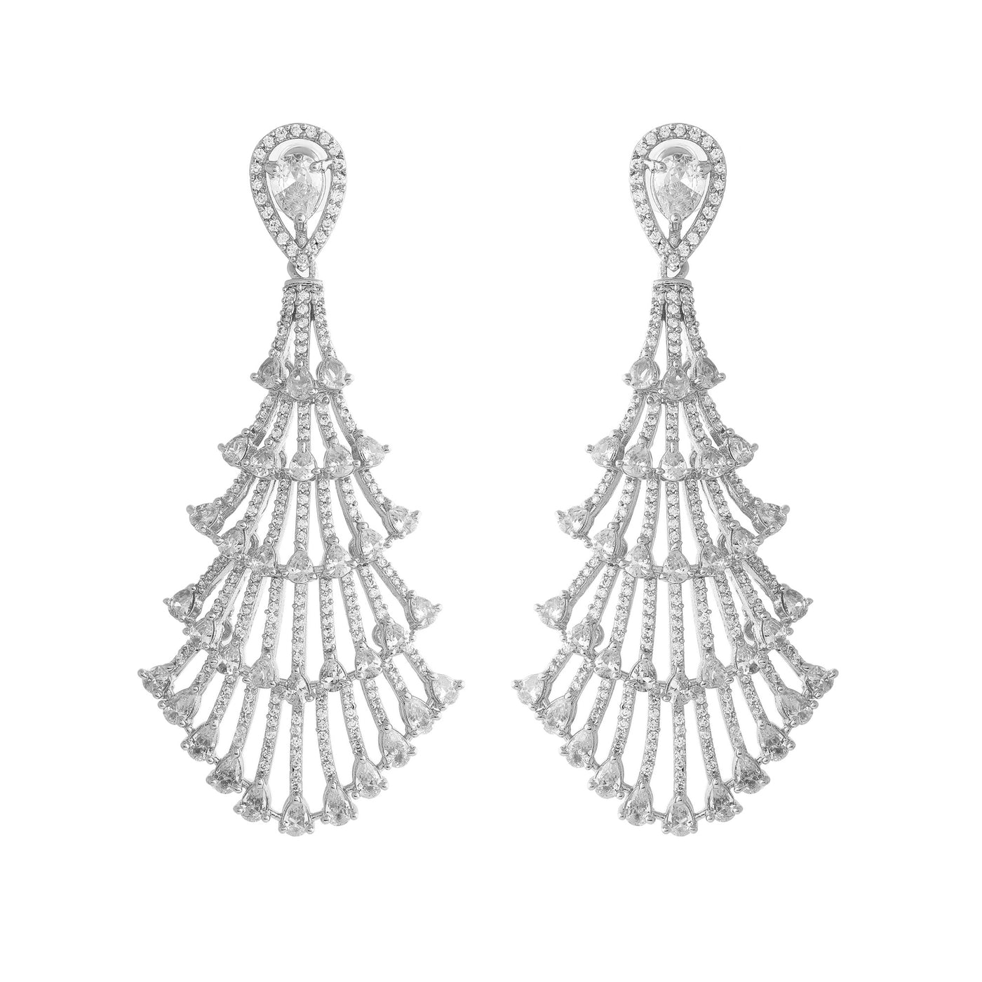 Estele Rhodium Plated CZ Magnificent Drizzle Designer Earrings for Women