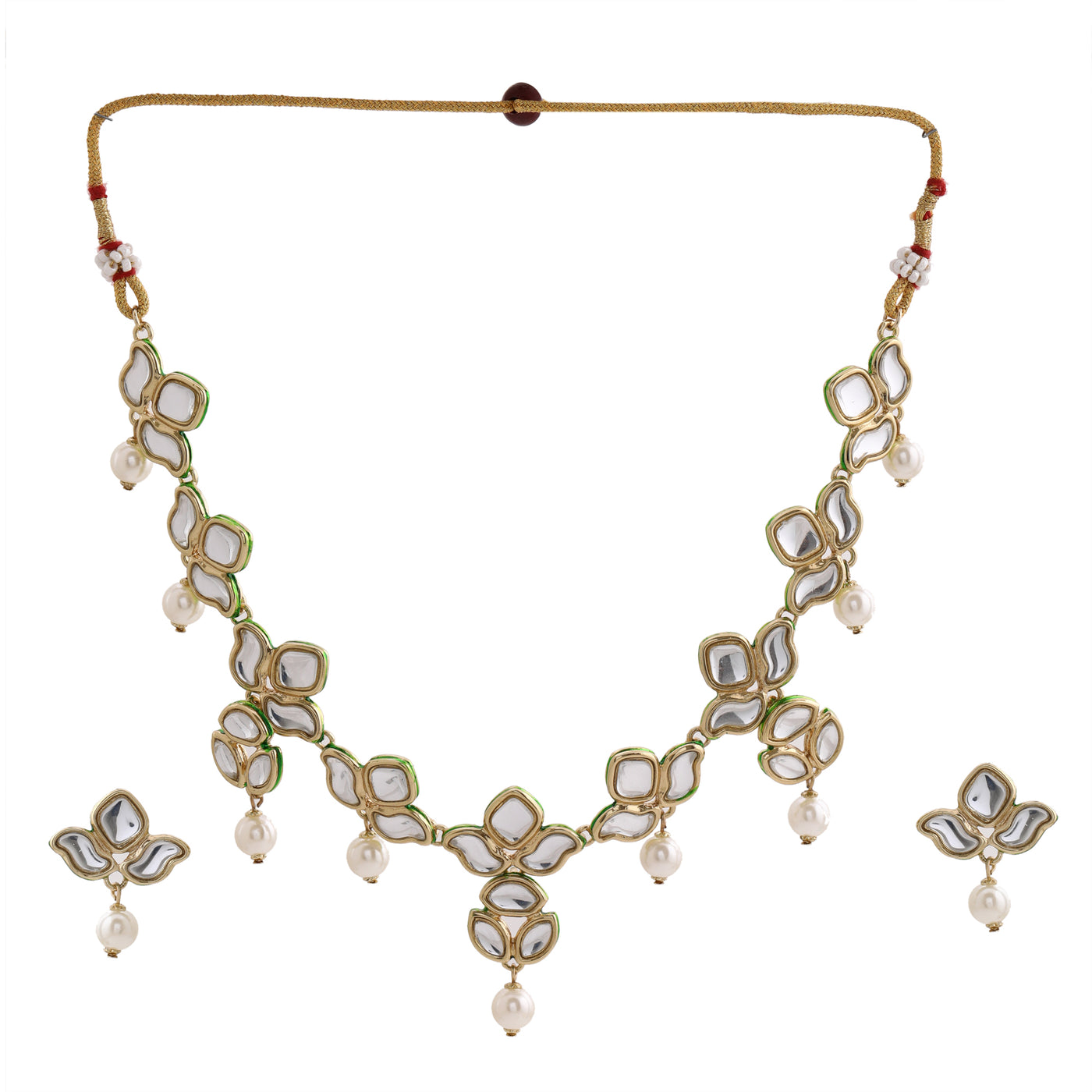 Traditional Gold tone Kundan Pearl Lily Necklace