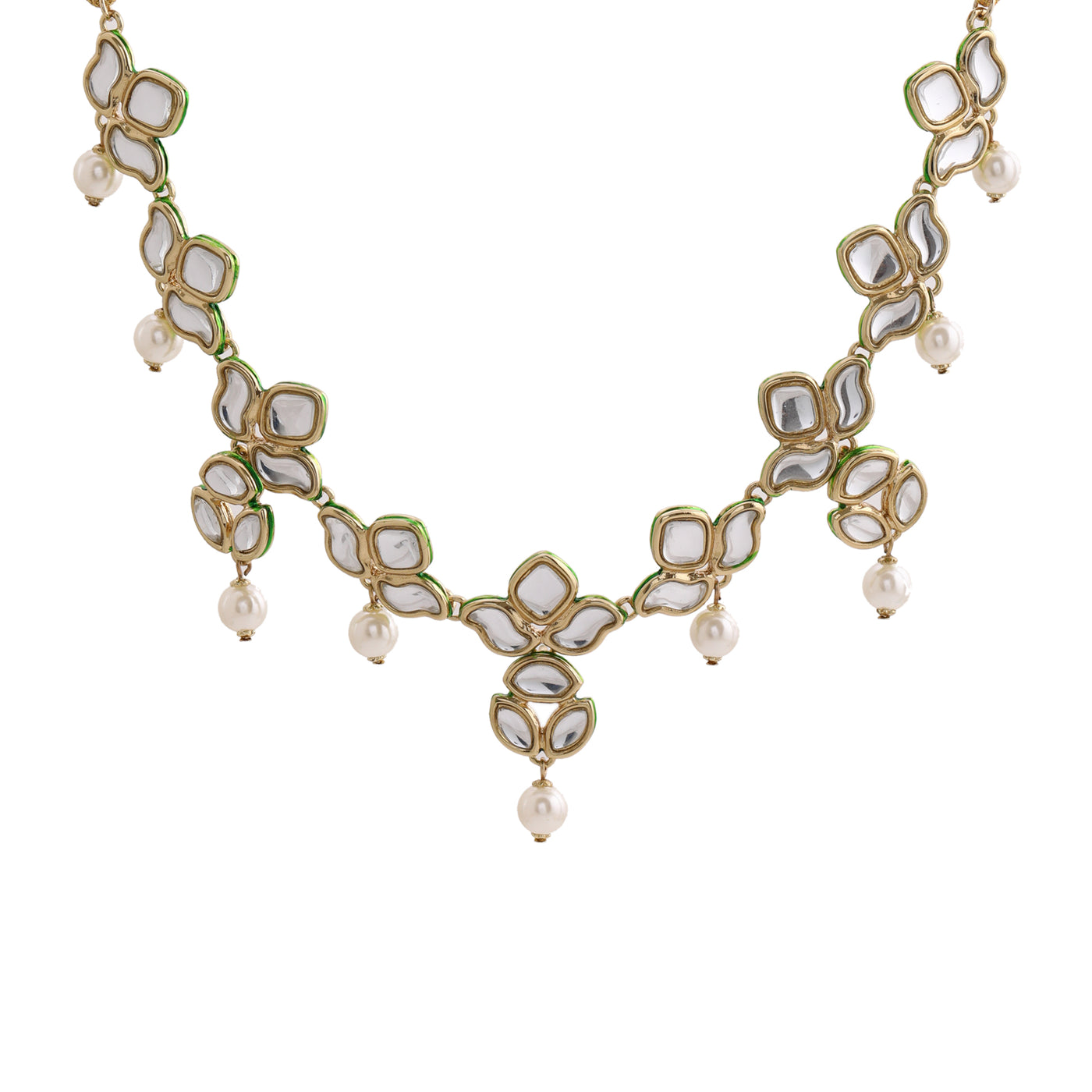 Traditional Gold tone Kundan Pearl Lily Necklace