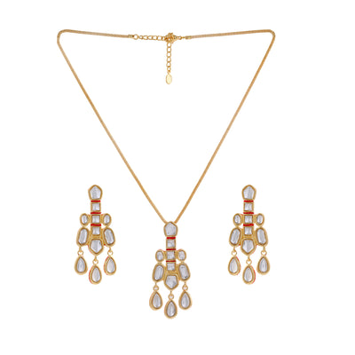 Fashion 24KT Gold Plated Kundan Traditional Pendant Jewellery Set with Earrings