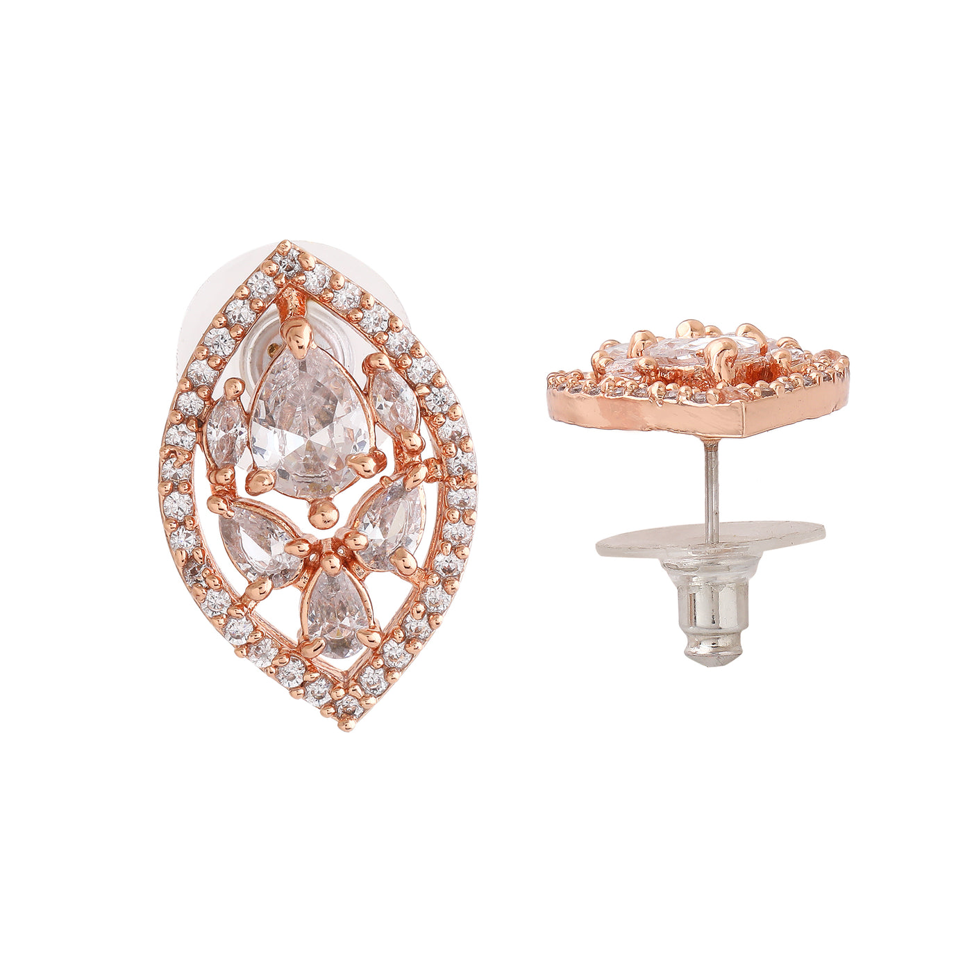 Estele Rose Gold Plated CZ Sparkling Stud Earrings for Women