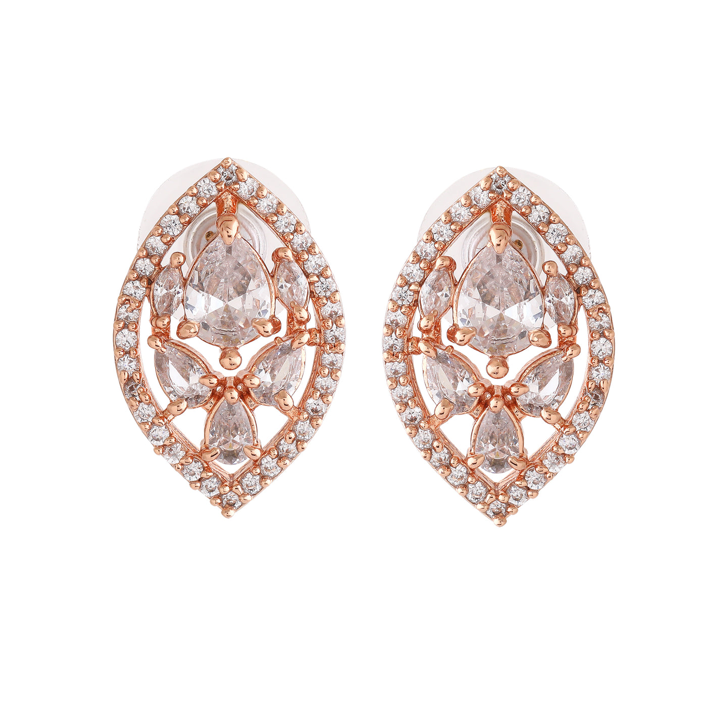 Estele Rose Gold Plated CZ Sparkling Stud Earrings for Women