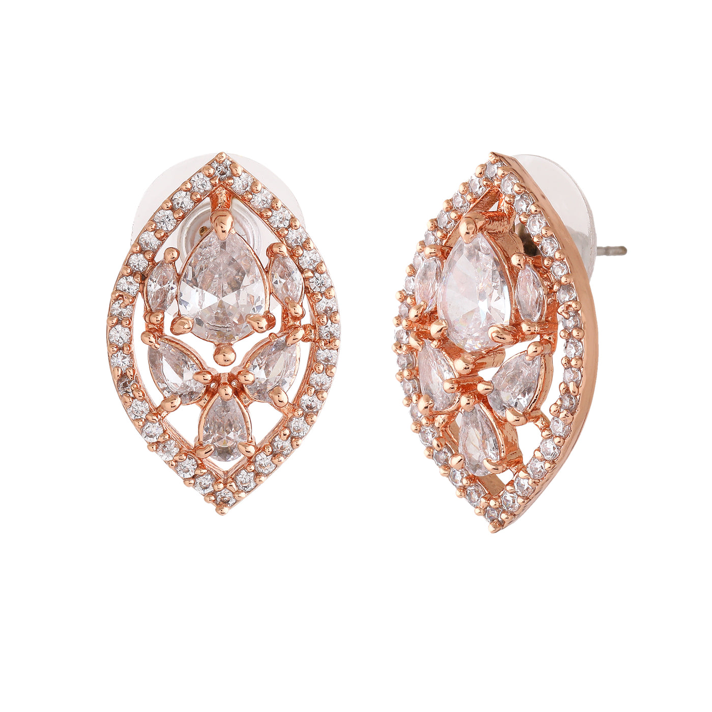 Estele Rose Gold Plated CZ Sparkling Stud Earrings for Women