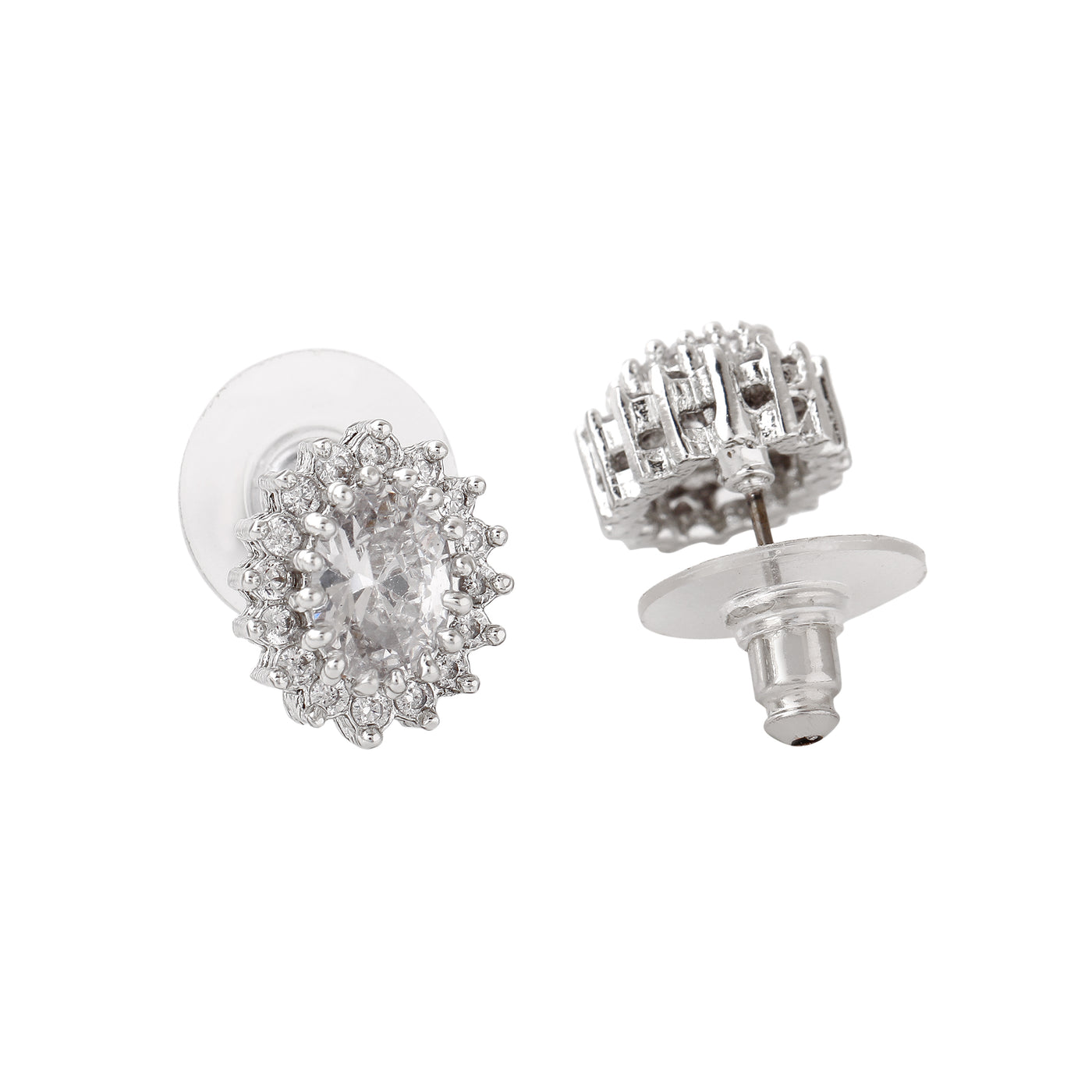 Estele Rhodium Plated CZ Twinkling Stud Earrings for Women