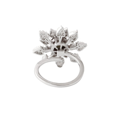 Estele Rhodium Plated CZ Adjustable Glorious Floral Shaped Finger Ring for Women