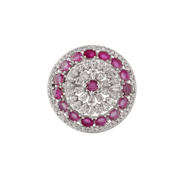 Estele Rhodium Plated CZ Adjustable Magnificent Ruby Finger Ring for Women