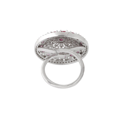 Estele Rhodium Plated CZ Adjustable Magnificent Ruby Finger Ring for Women