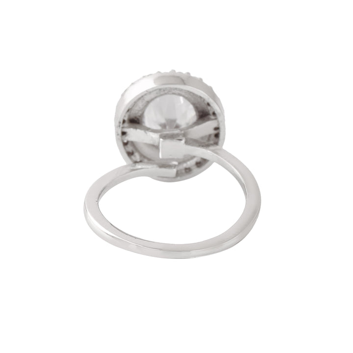 Estele Rhodium Plated CZ Adjustable Round Halo Solitaire Finger Ring for Women