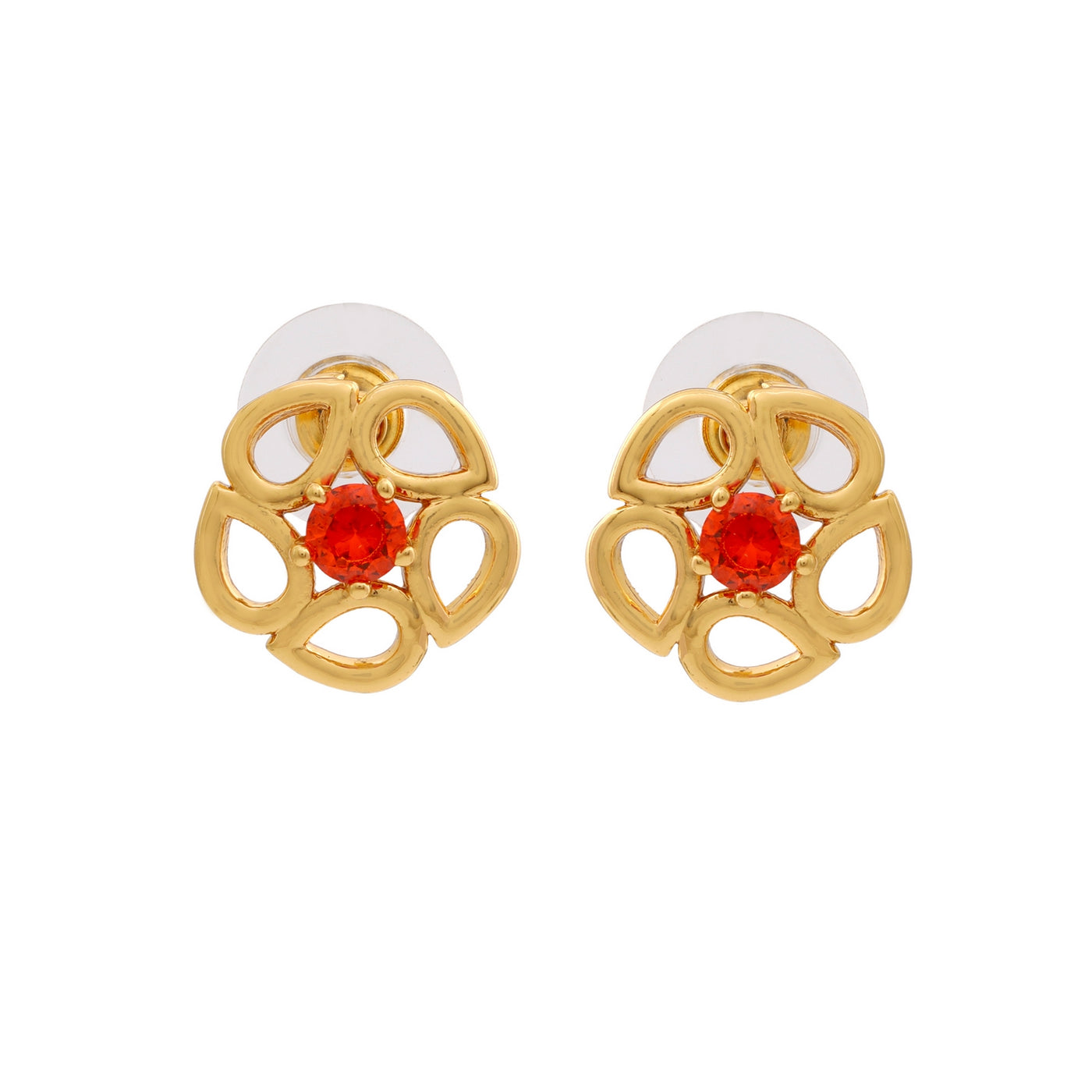 Estele Gold Plated American Diamond Pear Flower Stud Earrings for women