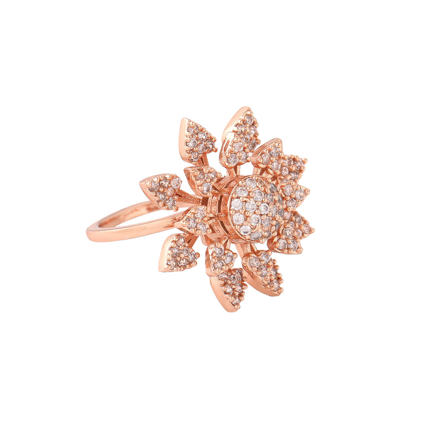 Estele Rose Gold Plated CZ Adjustable Daisy Flower Shaped Finger Ring for Women