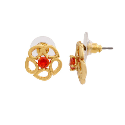 Estele Gold Plated American Diamond Pear Flower Stud Earrings for women