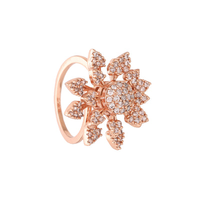 Estele Rose Gold Plated CZ Adjustable Daisy Flower Shaped Finger Ring for Women