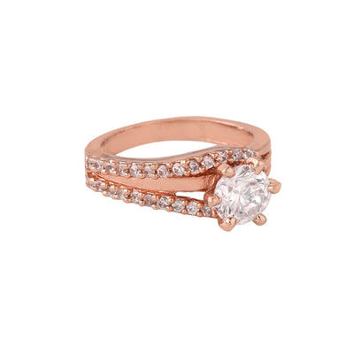 Estele Rose Gold Plated CZ Beautiful Solitaire Finger Ring for Women