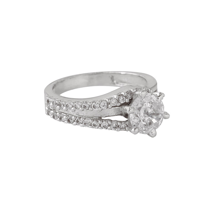 Estele Rhodium Plated CZ Classic Solitaire Finger Ring for Women