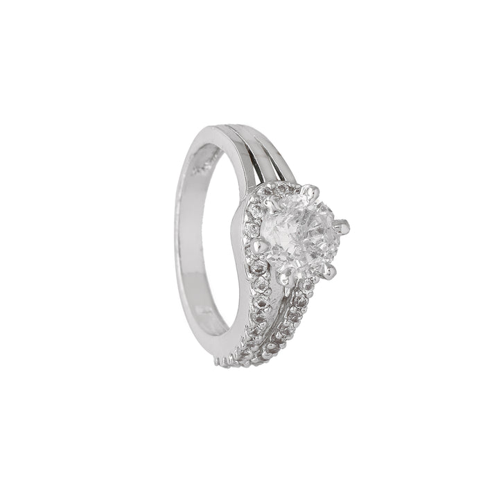 Estele Rhodium Plated CZ Classic Solitaire Finger Ring for Women