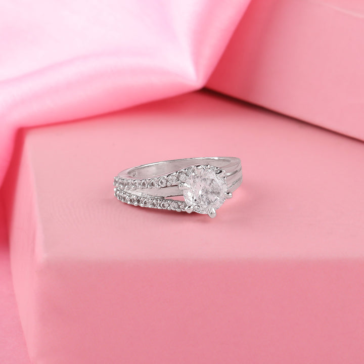 Estele Rhodium Plated CZ Classic Solitaire Finger Ring for Women